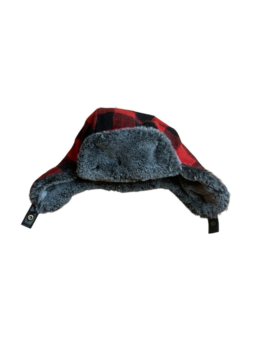 Old Navy Buffalo Plaid Trapper Hat Red Black Faux Fur L-XL Women's